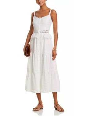 Aqua White Midi Dress with Lace Insets